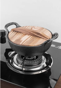 Ensemble de casseroles <span class=keywords><strong>en</strong></span> <span class=keywords><strong>fonte</strong></span> avec couvercle <span class=keywords><strong>en</strong></span> bois, cocotte multifonctionnelle à double poignée pour la cuisson du porridge, compatible avec les cuisinières à induction et à gaz - Product Image 2