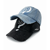 Gorra de béisbol de mezclilla vintage desgastada con bordado de signo de interrogación en espiral, estilo Dad Hat lavado, visera rasgada, gorra de sol streetwear, logotipo personalizado