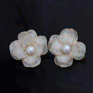 wholesale custom 14K Gold Filled Lace Flower Pearl <b>Earrings</b> Italian Craft Edison Freshwater Pearl Handmade Jewelry - Product Image 1
