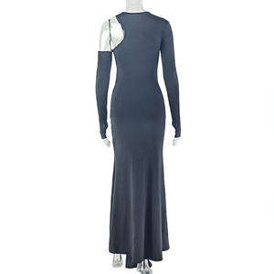 <span class=keywords><strong>Vestito</strong></span> a maniche lunghe a due colori da donna ritagliato Bodycon Maxi abito da Club plissettato S-L - Product Image 6