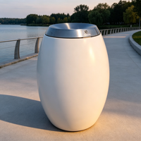 Poubelle publique extérieure en acier inoxydable brossé avec couvercle verrouillable, écologique, résistante à l'eau, design compact, mécanisme de charnière lisse