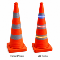 Cône de signalisation pliable en PVC de 42 cm avec bande lumineuse LED clignotante, rechargeable, étanche IP54, sonore, de qualité ingénieur, réfléchissant