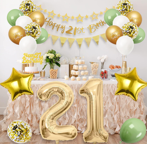 Bannière <span class=keywords><strong>Joyeux</strong></span> 21e <span class=keywords><strong>Anniversaire</strong></span> Dorée Métallique, <span class=keywords><strong>Guirlande</strong></span> d'étoiles, 21 Ballons en Aluminium, Ballons Imprimés, Décoration de Gâteau pour Fête d'<span class=keywords><strong>Anniversaire</strong></span> Adulte - Product Image 2
