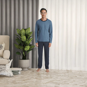 Conjunto de Pijama de Manga Larga para Hombre, Color Sólido, Tejido de Algodón, Ropa de Dormir con Bolsillo, Estilo Casual para Otoño - Product Image 2