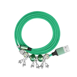 Kabel USB Pengisi Daya Mikro Usb, Kabel Data Usb Tipe C Pengisi Daya 0.5M/1.2M/1.8M/3M dengan Manik-manik Dekorasi