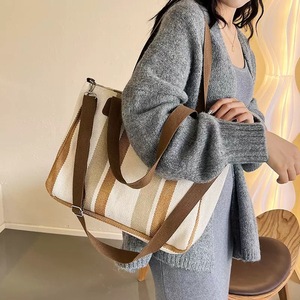 Nuevo Bolso Tote de Lona a Rayas para Mujer, Bolso Grande de Hombro Cruzado Moderno, Bolso de Mamá - Product Image 3