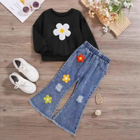 Vêtements pour enfants col rond à manches longues t-shirt jean deux pièces ensemble enfants enfant en bas âge tenue quotidienne décontracté filles vêtements ensemble