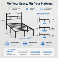 Mattschwarzes Metall-Plattformbettgestell in Doppelbettgröße mit LED-Beleuchtung und USB-Ladeanschlüssen für Schlafzimmer und Zuhause