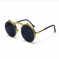 Lunettes de soleil classiques rétros pour hommes et femmes, Steampunk, monture métallique ronde, rabattable, lentille rouge océan, CC1060