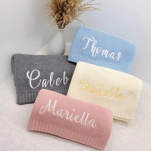 Bông Dệt Kim Em Bé Chăn Mềm Mại Thoáng Khí Xe Đẩy Em Chăn Cá Nhân Thêu Tên Vui Vẻ Động Vật/Phim Hoạt Hình Bé Tắm - Product Image 4