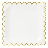 Assiette à papier pour l'élimination Bords carrés festonnés 9 pouces FOIL Square Blanc et Or 350gsm White BoardFDA Approved Party Supplies