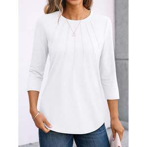 2025 <b>Women's</b> 3/4 Length Sleeve Casual <b>Dress</b> Round Neck Pleated Basic Shirts <b>Tunic</b> - Product Image 3