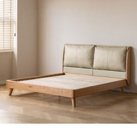 Vente en gros directe d'usine, lit moderne de style japonais nordique, luxe vintage, tête de lit rembourrée en chêne massif, écologique