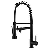 Robinet mélangeur de cuisine en acier inoxydable 304 noir mat, monocommande, pour eau chaude et froide, avec bec pliant et pivotant, type remplisseur de pot, extractible