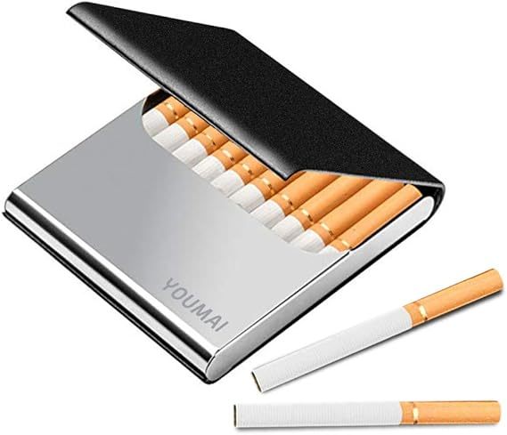 Portable Slim Leather Cigarette Case Ultrathin Lightweight Pocket Carrying Box for Hold 10 Regular Size