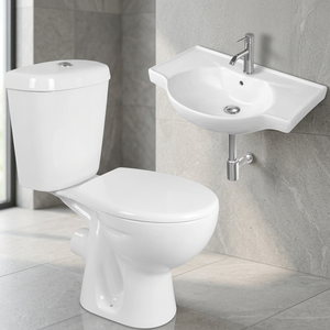 Inodoro de dos piezas estilo Medio Oriente con lavabo blanco, inodoro de pie con tanque oculto de doble descarga - Product Image 2