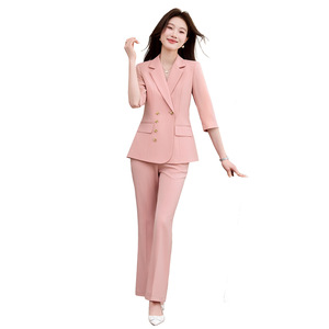 Women's Pink Three Quarter Sleeve Suit Set Office Lady Anti-Wrinkle Daily Commute Work Wear Spring Summer Style - Product Image 5