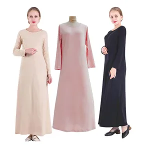 Europe and America Hot Cotton Simple Basic Dress All-Match Abaya Robe Dress Women Girls A-Line Plain Casual Daily Dress