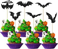 24 décorations de cupcakes chauve-souris pour Halloween, piques à cupcakes chauve-souris noires à paillettes pour thème d'horreur, baby shower, décoration d'anniversaire pour enfants
