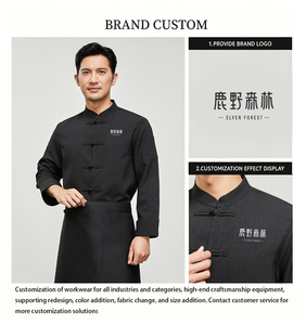 Uniforme de Chef Azul Marino con Cuello Mao y Botones Tipo Rana, Manga Larga, para Restaurante, Banquete y Catering, en Oferta - Product Image 4