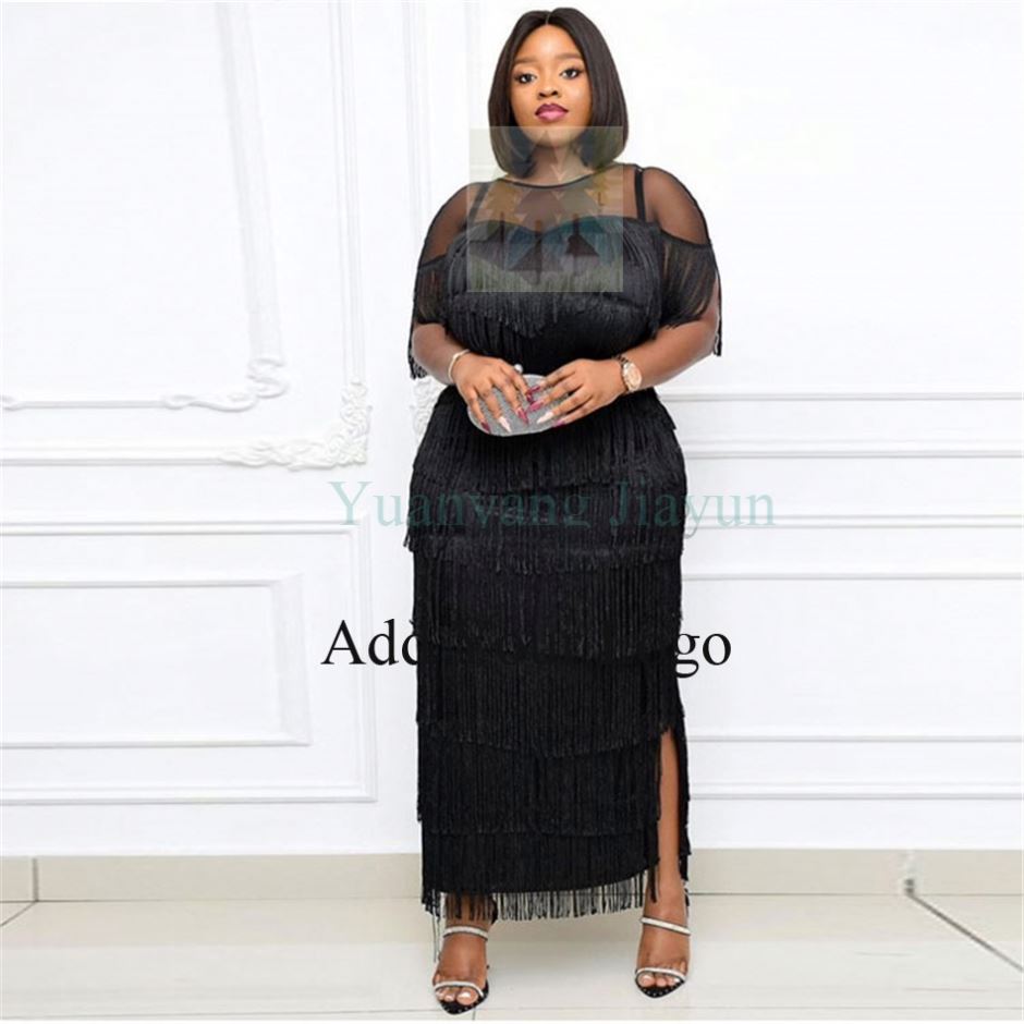 Color Multi Layer Tassel Dress High Waist Hip Wrap Black Dress| Alibaba.com