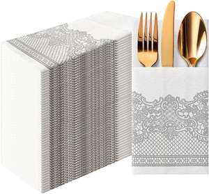 Serviettes en papier Airlaid aspect lin avec pochette intégrée pour couverts, douces et absorbantes, pré-pliées pour la restauration - Product Image 1