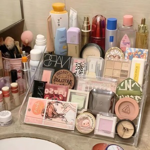 Acrylic Cosmetic <b>Storage</b> Rack Desktop Organizer With <b>Drawers</b> For Makeup Lipstick Nail Polish Eyeshadow Palette 10-20 L Capacity - Product Image 1