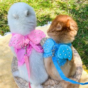 Venta al por mayor Arnés para perros Correa Conjunto Lindo Arnés para perros Chaleco Cachorro Correa Perlas Ala Ajustable Gato Arnés Mascota Waling Correa para perro - Product Image 3