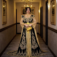 Nouveau caftan noir avec broderie dorée sur caftan long jusqu'au sol, robe de mariage traditionnelle pour femmes @ 2026