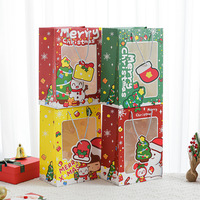 Sacs en papier de Noël réutilisables en gros avec fenêtre, impression personnalisée du logo, emballage cadeau de Noël, sacs en papier avec poignée en corde torsadée