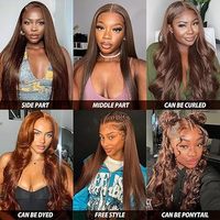 HD pour Perruques Lace Frontal Colorées # Perruque en cheveux humains lisses 13x6, brun clair, brun chocolat, sans colle, pré-épilée, 4 unités