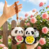 Porte-clés en peluche panda personnalisé avec logo, bouquet de fleurs tricoté, breloque de sac en animal en peluche, polyester et coton PP, 16 cm