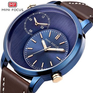 Jam Tangan Pria MINI FOCUS 0035 Special Brown Quartz 2022 Tali Kulit PU 2 Dial Tampilan <span class=keywords><strong>Analog</strong></span> Desain Jam Santai Karakter - Product Image 2