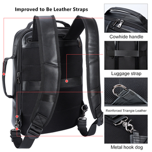 Mochila de Cuero Genuino para Hombre, Color Negro, 15.6 Pulgadas, Expandible, de Cuero de Grano Completo, para Portátil - Product Image 3