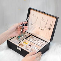 Boîte à bijoux en cuir PU à 2 étages pour femmes, organisateur de bijoux avec serrure, vente en gros