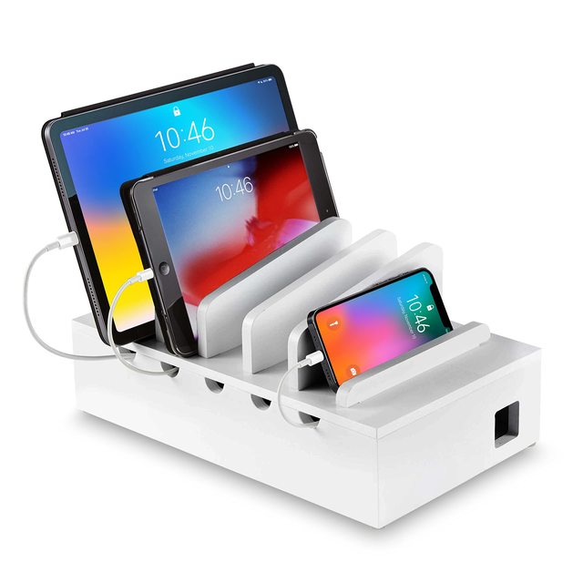Eco Friendly Bamboo Wood Charging Stations Durable Multiple Electronic Device Cord Management Dock Holder for Tablet