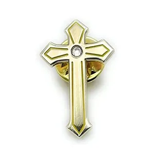 Pins Design Custom Chaplain Finish Cross Lapel Pin Art Religious Christian Nail Cross Jewelry Cross Zircon Brooch Pin Gold Enamel Rhinestone