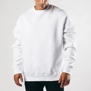 Свитшот мужской с длинным рукавом, хлопковый флисовый пуловер оверсайз с круглым вырезом, однотонный Белый свитшот
