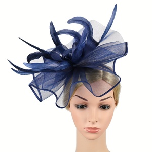 Sombrero fascinador de fiesta temática de estrella de cine para mujer poliéster Spandex pluma de pavo exagerada nupcial graduación foto diadema accesorio - Product Image 6