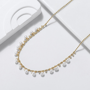 Collar de perlas de agua dulce chapadas en oro de 14K con circonita cúbica, joyería para mujer - Product Image 5