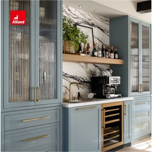 Alland Modern Shaker Design Door Blue Painted Solid Wood Cupboard <strong>Rustic</strong> Kitchen <strong>Cabinets</strong> With Island Quartz Countertop - Product Image 6