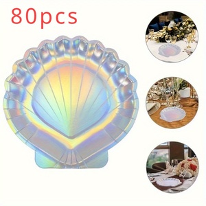 Assiettes en papier avec logo personnalisé Ensemble d'assiettes à dîner jetables en forme de <span class=keywords><strong>coquillage</strong></span>-Parfait pour les fêtes de sirène, les mariages et les anniversaires - Product Image 4