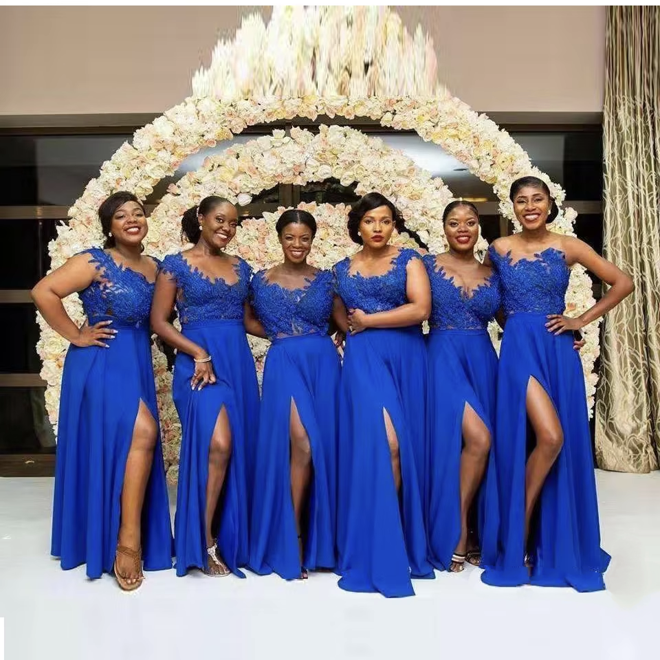 royal blue braids maid dresses