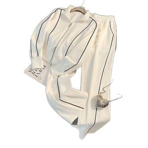 2025 autunno nuovo stile di alta moda sportivo Casual completo felpa da donna tinta unita pantaloni larghi Set due pezzi - Product Image 5