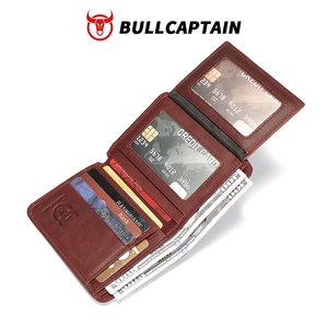 BULLCAPTAIN New Vintage Genuine Leather Men <b>Wallet</b> Cowhide RFID Short Billfold Coins Purse Business Bank ID Credit Card <b>Holder</b> - Product Image 4