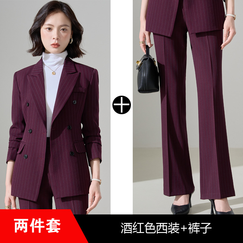 Burgundy striped suit flared trousers