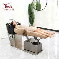 Kit de fauteuil de coiffure de luxe avec bac à shampoing électrique et base en acier inoxydable argenté pour salon