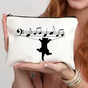 Borsa da viaggio in tela con gatto dei cartoni animati, con chiusura a cerniera, per kit da viaggio, trucchi, articoli scolastici, astuccio per matite, borse da toilette - Product Image 4