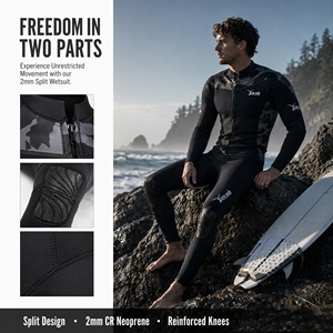 Traje de <span class=keywords><strong>Neopreno</strong></span> de Dos Piezas YONSUB de 3mm, Modelo 1120, Chaqueta de Manga Larga con Cremallera Trasera y Pantalones, Traje de Buceo para Buceo, Surf, Snorkel y Natación - Product Image 4