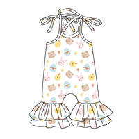 Combinaison pour enfants personnalisée avec imprimé œuf de Pâques, cordon de serrage et dentelle double couche, adorable combinaison pour filles
